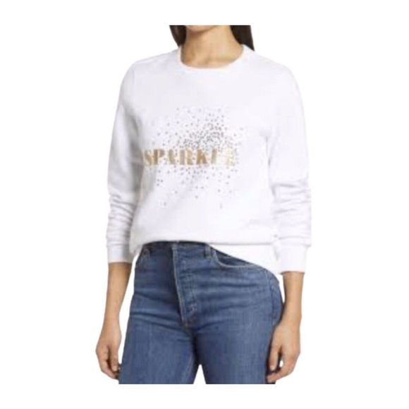 1901 White Sparkle Graphic Crewneck Sweatshirt - Picture 1 of 7